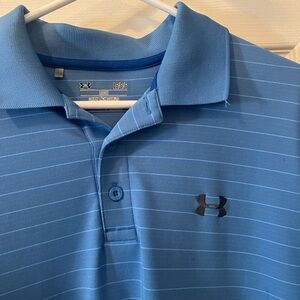 Under Armor men’s light blue striped polo, size large